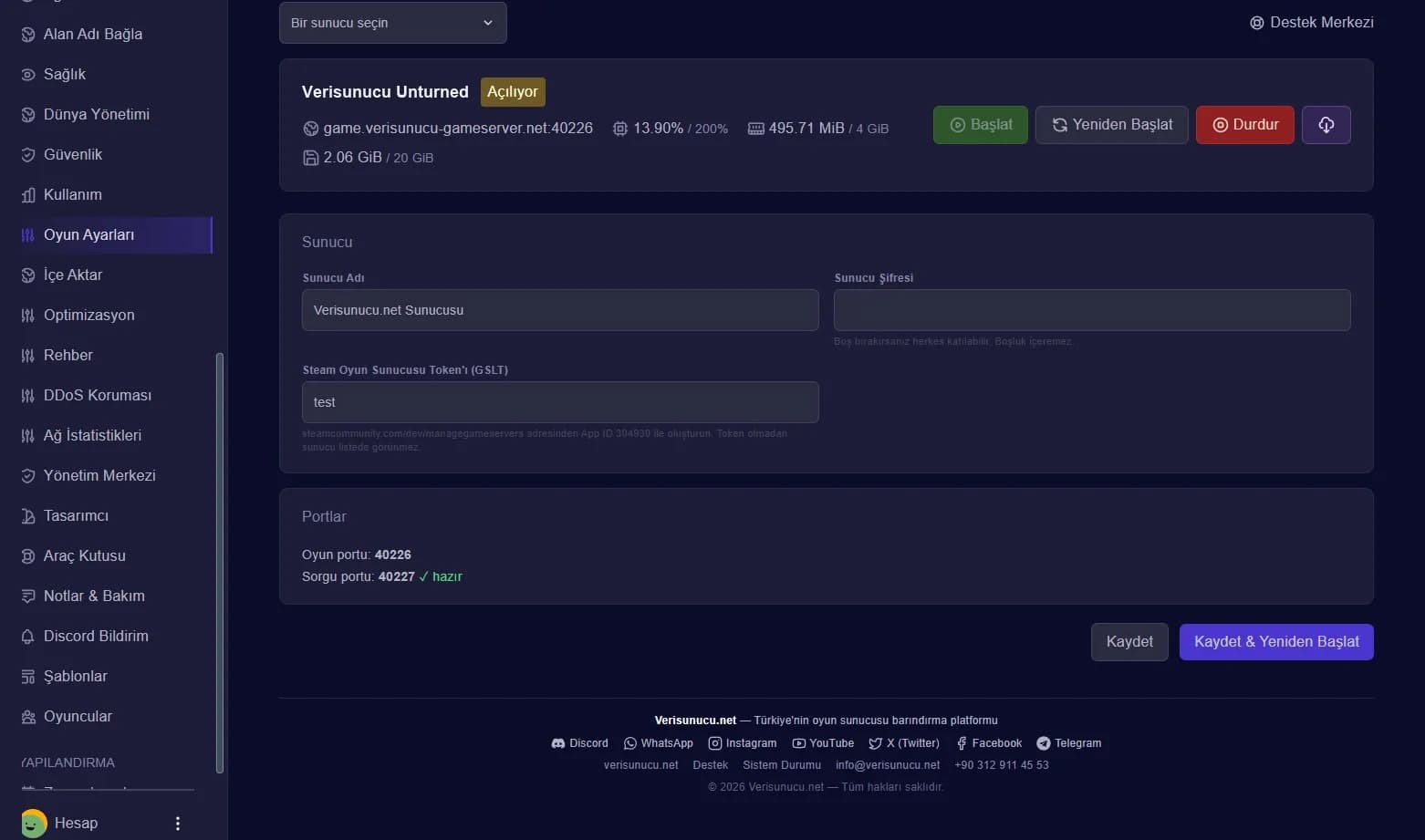 Unturned Web Yönetim Paneli